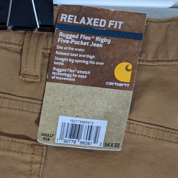 Carhartt Relax Fit 54x32 Men's Tan Rugged Flex - Picture 6 of 6